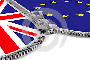 Flag EU and Great Britain and zipper. 3D image