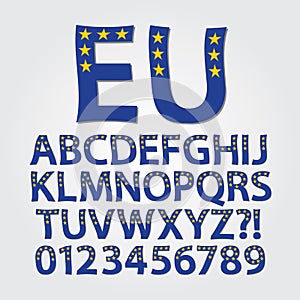 Flag of Europe Alphabet and Digit Vector