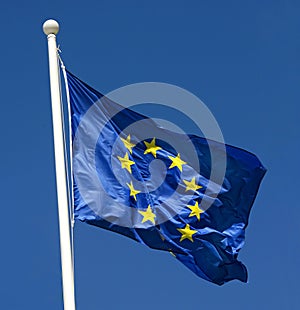 Flag of European Union fluttering in the wind