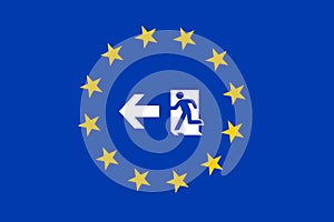 Flag of European union and symbol of exit