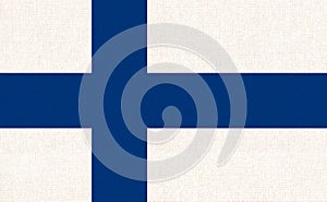 Flag of Finland. Finnish flag on fabric surface. Scandinavian country