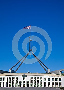 Flag flies on giant flagpole over Australian Parli