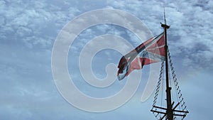Flag fluttering in the wind. Russian Naval Jack with St. Andrew`s cross