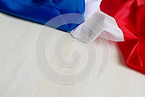 Flag of France on a white background. Happy Bastille Day. 14th July. Celebrating a public holiday. Independence Day. Greeting card