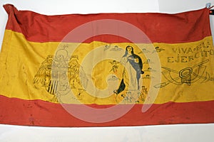 Flag of the Francoist army with drawings. Spanish civil war photo