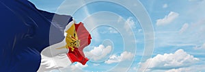 flag of French ancestry Franco-Terreneuviens at cloudy sky background, panoramic view. flag representing extinct country,ethnic