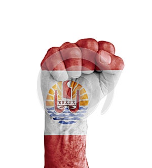 Flag of French Polynesia painted on human fist like victory