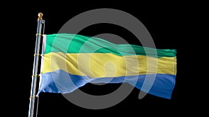 flag of Gabon with fabric structure against a cloudy sky, loopable.