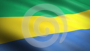 Flag of Gabon. Realistic waving flag 3D render illustration with highly detailed fabric texture.