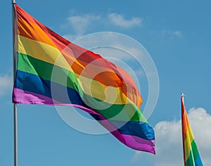 Flag of gay pride movement painted on brick wall