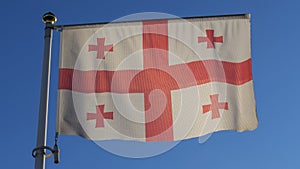 Flag of Georgia against the blue sky with sun rays and lens flare. Diplomacy concept. International relations.