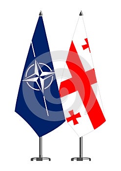 Flag of Georgia and flag of NATO. North Atlantic Treaty Organization and Georgia. Cooperation between the NATO and Georgia. All is