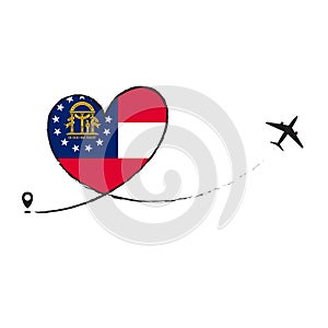 Flag Georgia Love Romantic travel Airplane air plane Aircraft Aeroplane flying fly jet airline line path vector fun