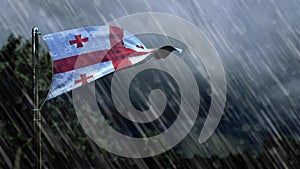 flag of Georgia with rain and dark clouds, hurricane forecast symbol - nature 3D illustration