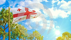 Flag of Georgia at sunny day, sunny forecast symbol - nature 3D illustration
