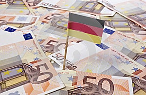 Flag of Germany sticking in 50 Euro banknotes.(series)