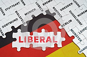 On the flag of Germany there are puzzles with the names of cities and puzzles with the inscription - Liberal