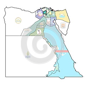 flag of Gharbia on map of Egypt Governorates