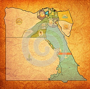 flag of Gharbia on map of Egypt Governorates