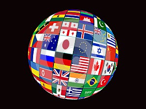 Flag Globe with different country flags