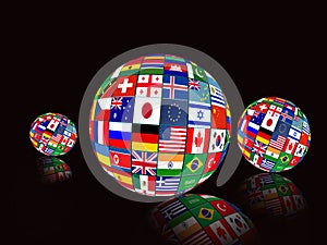 Flag Globes with different country flags