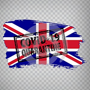 Flag of  Great Britain from brush strokes and  COVID-19 Quarantine rectangle grunge framed seal.  Black vector rectangle textured