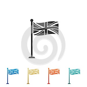 Flag of Great Britain on flagpole icon isolated on white background. UK flag sign. Official United Kingdom flag sign