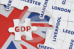 On the flag of Great Britain there are puzzles with the names of cities and a puzzle with the inscription