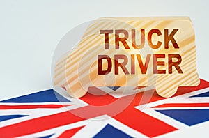 On the flag of Great Britain there is a truck with an inscription - Truck driver