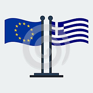 Flag Of Greece And European Union.Flag Stand. Vector Illustration