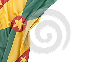 Flag of Grenada in the corner on white background. Isolated. 3D Rendering