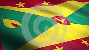 Flag of Grenada. Realistic waving flag 3D render illustration with highly detailed fabric texture.
