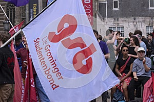 Flag Groninger Studentenbond At The Student Demonstration At Amsterdam The Netherlands 11-6-2022