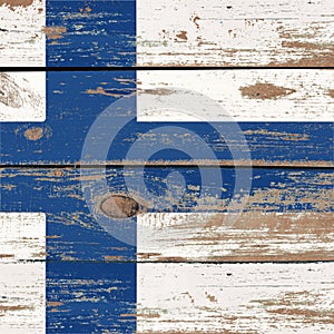 Flag on grunge scratched wooden background