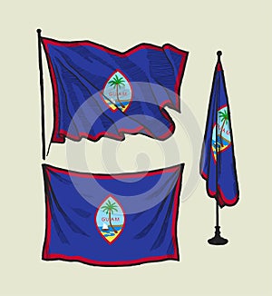 Flag of Guam on the wind and on the wall