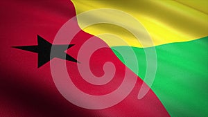 Flag of Guinea-Bissau. Realistic waving flag 3D render illustration with highly detailed fabric texture.