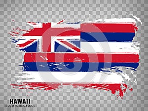 Flag of Hawaii State from brush strokes. United States of America. Waving Flag of Hawaii with title on transparent background