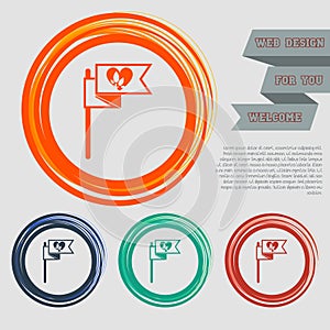 Flag, heart icon on the red, blue, green, orange buttons for your website and design with space text.