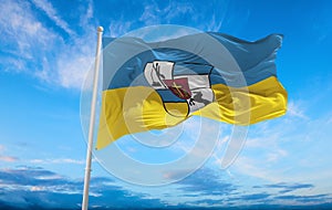 flag of Historic peoples Bessarabia Germans at cloudy sky background, panoramic view. flag representing ethnic group or culture,