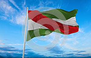 flag of Historic peoples Charrua at cloudy sky background, panoramic view. flag representing ethnic group or culture, regional photo