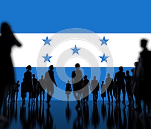 Flag of Honduras and backlit crowd, 3d rendering
