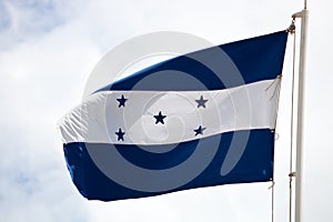 Flag of Honduras  waving against cloudy sky