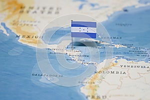 The Flag of honduras in the world map photo
