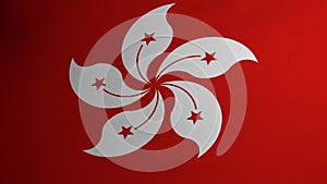 The flag of Hong Kong flutters in the wind. Symbol of statehood and sovereignty of the country. Testura fabric on the