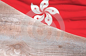 Flag Hong Kong and space for text on a wooden background