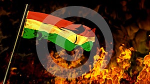 flag of Hungary on burning fire background - hard times concept - abstract 3D rendering