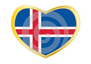 Flag of Iceland in heart shape, golden frame