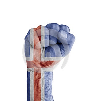 Flag of Iceland painted on human fist like victory symbol
