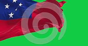 Flag of the Independent State of Samoa waving isolated on green background