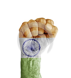 Flag of India painted on human fist like victory symbol